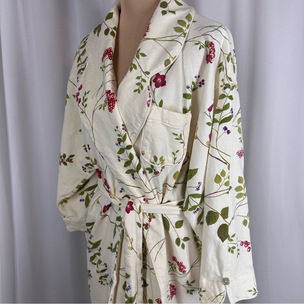 Vtg Crabtree & Evelyn Floral Cotton Robe L Long Wrap Cottagecore * New But READ - Picture 2 of 15